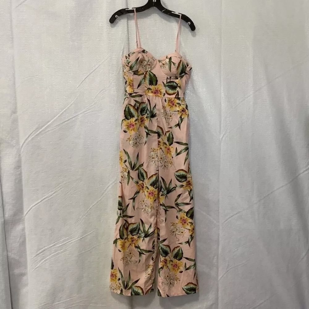 NWT Band Of Gypsies Womens Jumpsuit Pink Green Floral Adjustable Strap Lined L